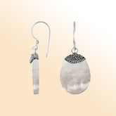 “Sterling silver oval earrings with luminous Mother of Pearl – handcrafted Bali jewelry with beadwork, a timeless and elegant gift”